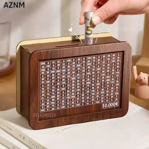Tirelire bois 1000/5000/10000 € — coffret épargne par objectif